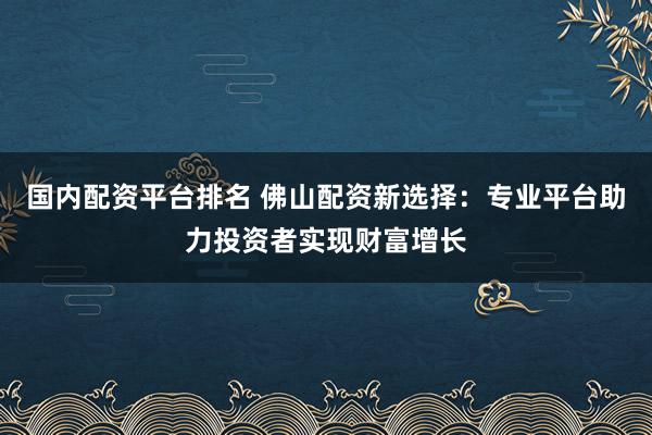 国内配资平台排名 佛山配资新选择：专业平台助力投资者实现财富增长
