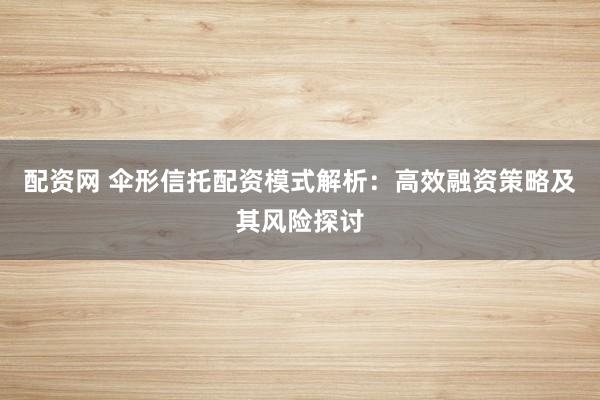 配资网 伞形信托配资模式解析：高效融资策略及其风险探讨