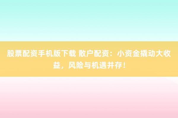股票配资手机版下载 散户配资：小资金撬动大收益，风险与机遇并存！
