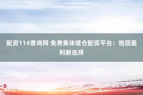 配资114查询网 免费集体建仓配资平台：抱团盈利新选择