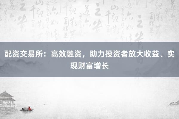 配资交易所：高效融资，助力投资者放大收益、实现财富增长