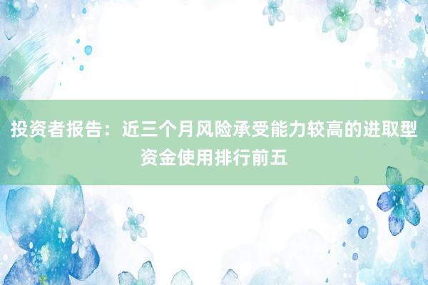 投资者报告：近三个月风险承受能力较高的进取型资金使用排行前五