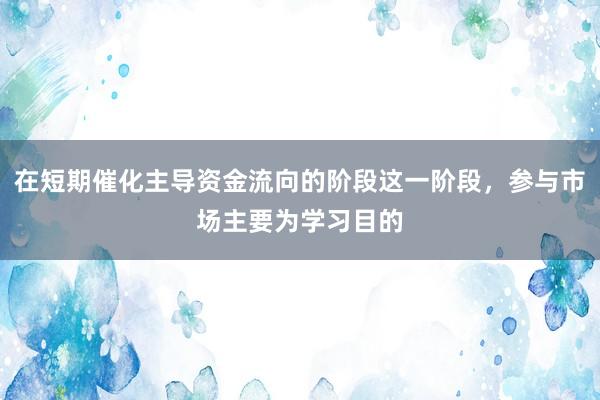 在短期催化主导资金流向的阶段这一阶段，参与市场主要为学习目的
